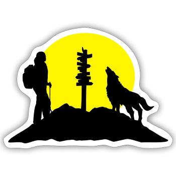 Wandern in den Bergen, Wanderin - Sticker Größe S (10 x 10 cm) - Mattweiß - Vorne
