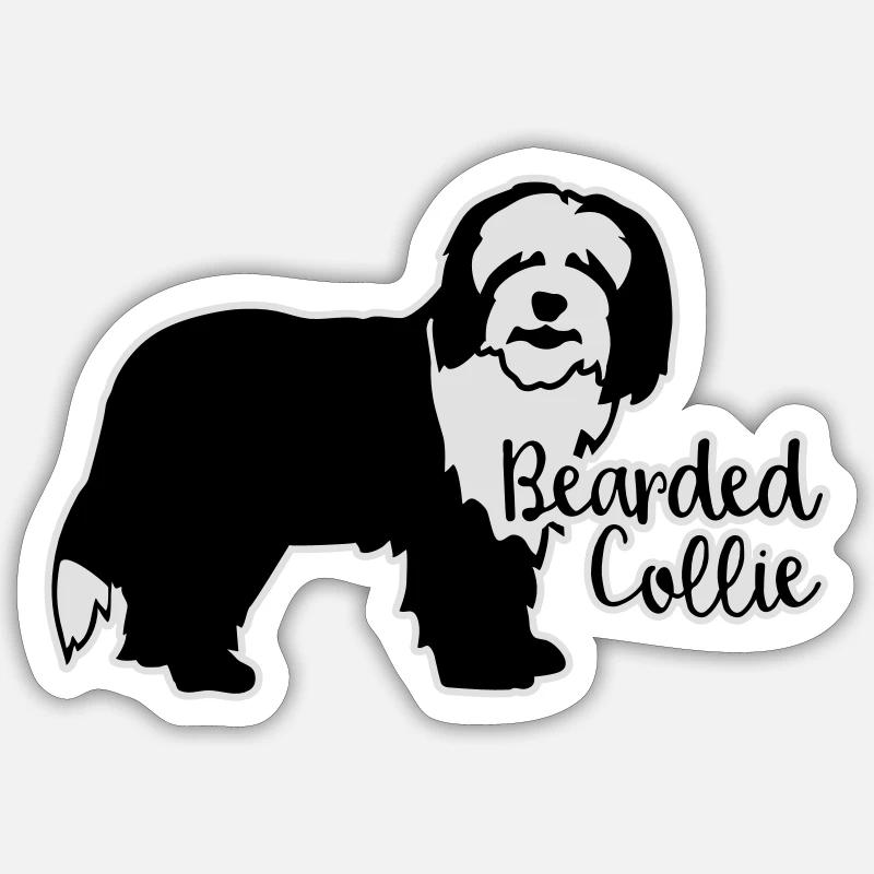 Bearded Collie - Sticker taille S (10 x 10 cm) - blanc mat
