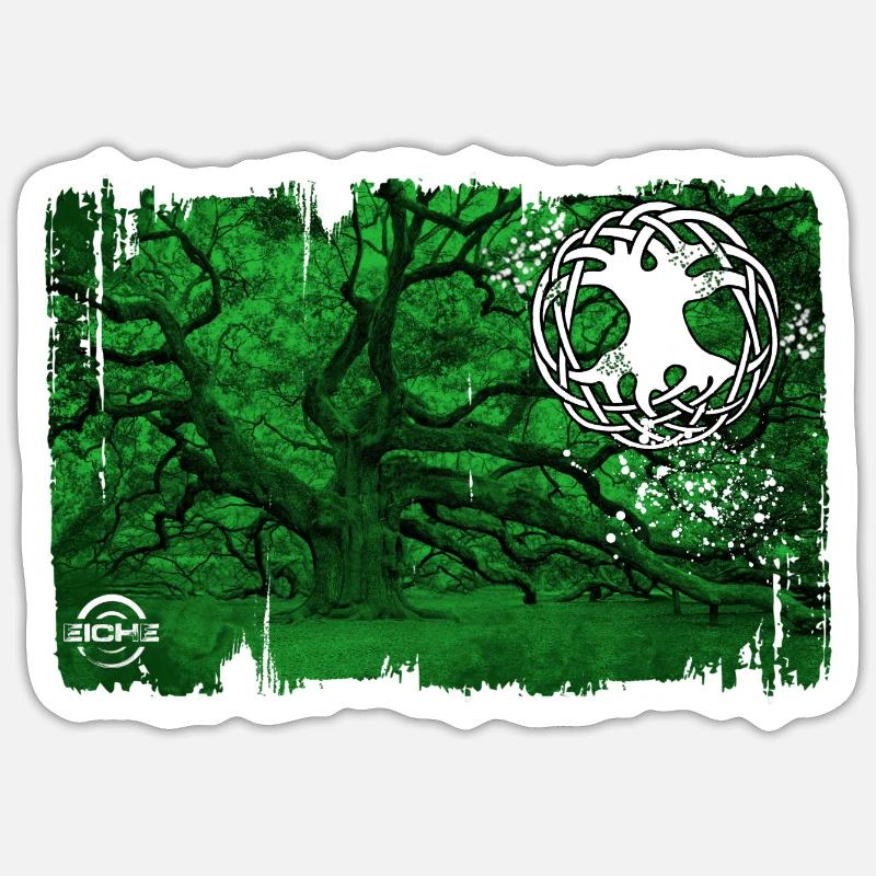 eiche mit lebensbaum grün - Sticker Größe S (10 x 10 cm) - Mattweiß