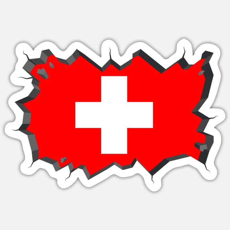 Schweizer Flagge Eisblock Risse Schweiz - Sticker Größe S (10 x 10 cm) - Mattweiß