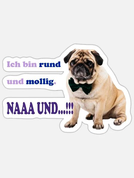 Mops rund und mollig - Sticker Größe S (10 x 10 cm) - Mattweiß