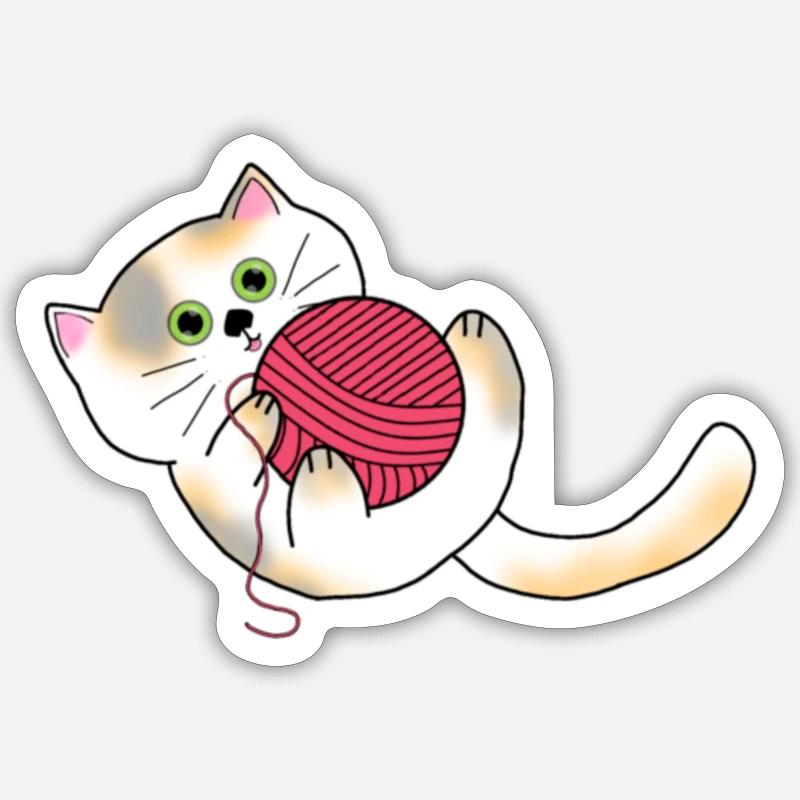 Garn Katze - Sticker Größe S (10 x 10 cm) - Mattweiß