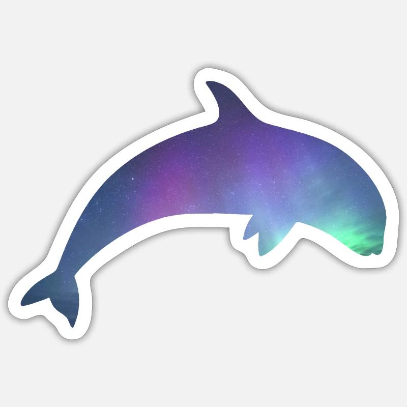 Orca/Killerwal mit Nordlichtern - Sticker Größe S (10 x 10 cm) - Mattweiß