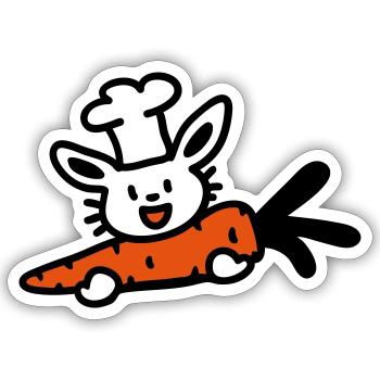 Hase Koch Kaninchen Karotte 3 - Sticker Größe S (10 x 10 cm) - Mattweiß - Vorne