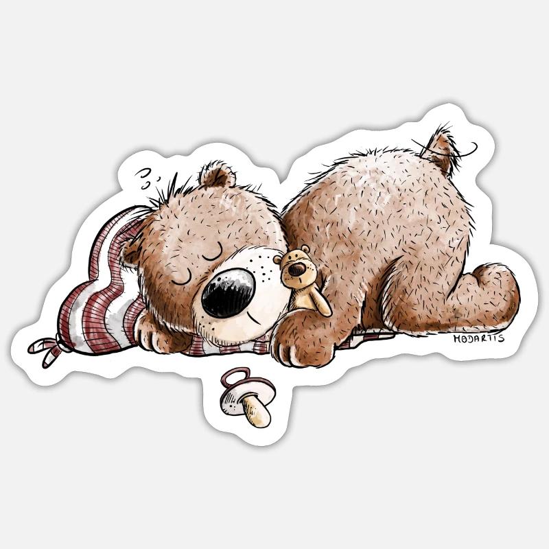 Drolliger Brauner Bär Schläft Und Träumt - Sticker Größe S (10 x 10 cm) - Mattweiß