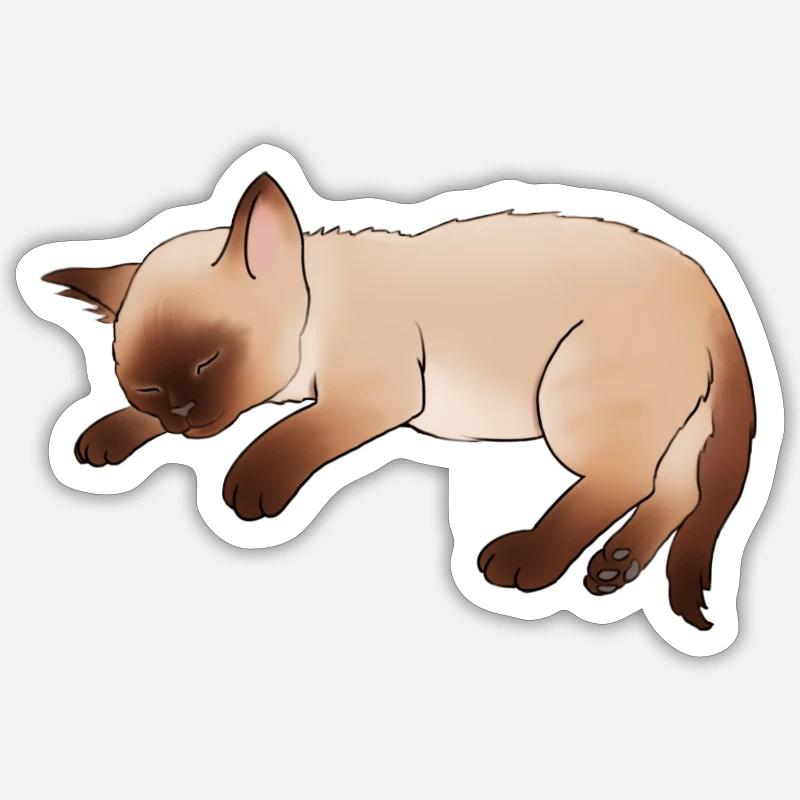Chat dormant, Chat Siam - Sticker taille S (10 x 10 cm) - blanc mat