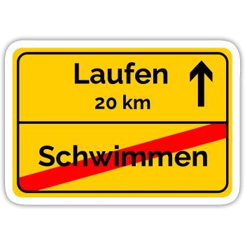Ortsschild Schwimmen Laufen Sprintdistanz - Sticker Größe S (10 x 10 cm) - Mattweiß - Vorne