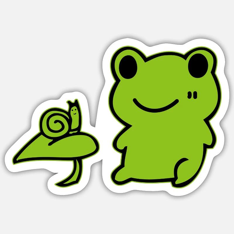 Grenouille kawaii avec escargot - Sticker taille S (10 x 10 cm) - blanc mat