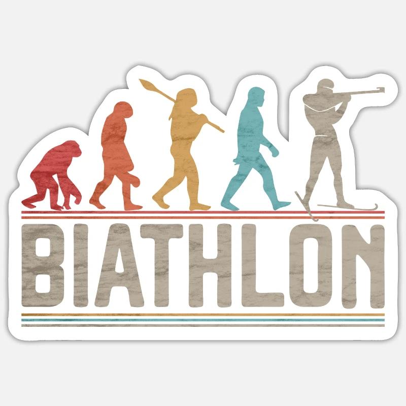 Die Evolution des Biathlon-Langlaufs - Sticker Größe S (10 x 10 cm) - Mattweiß