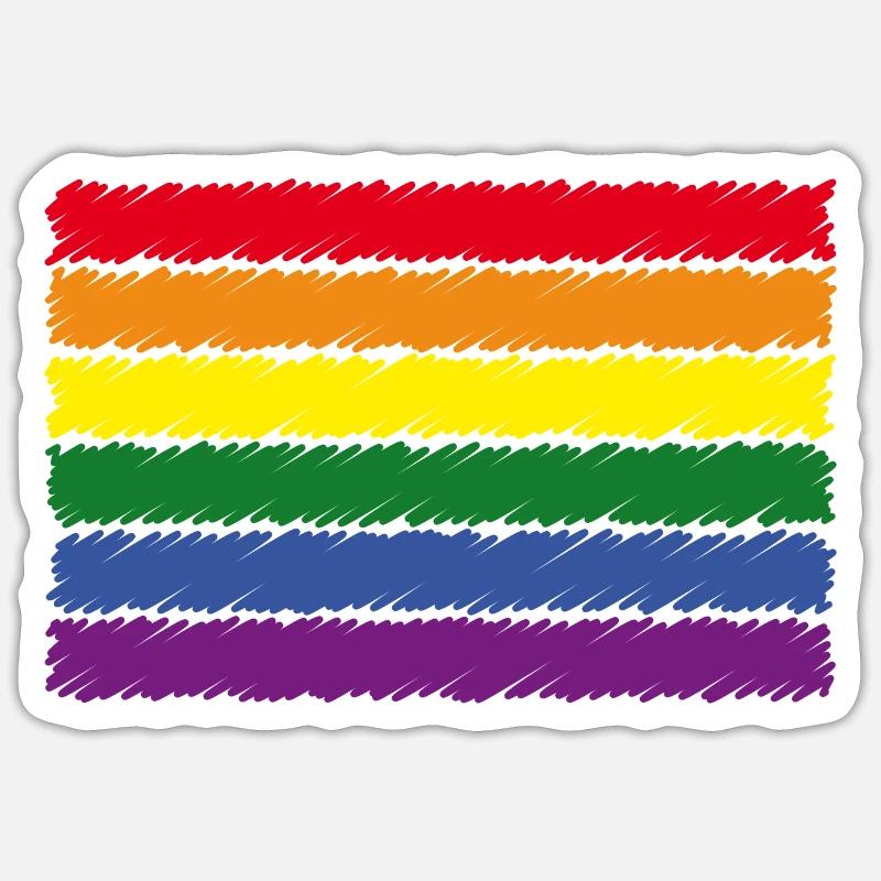Regenbogenfahne / Rainbow Flag (Scribble / 6er) Sticker Größe S (10 x 10 cm)
