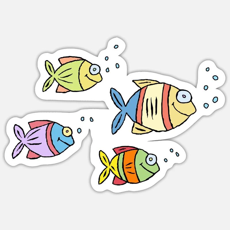 coloré poisson eau mer graffiti dessin d’enfants Sticker taille S (10 x 10 cm)