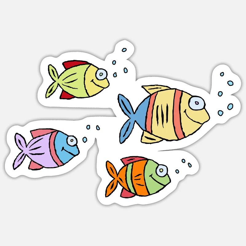 coloré poisson eau mer graffiti dessin d’enfants Sticker taille S (10 x 10 cm)
