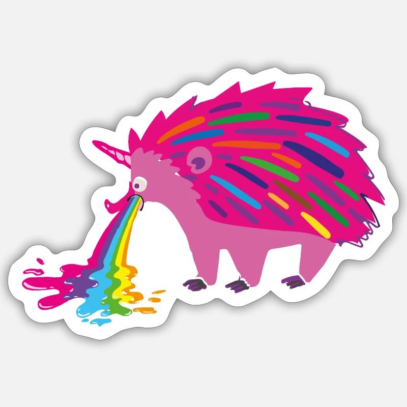 igel ,kotzen,kotzdender igel ,regenbogen,bunt,pink - Sticker Größe S (10 x 10 cm) - Mattweiß