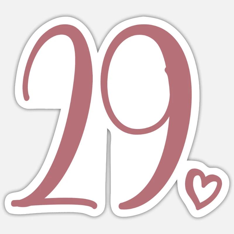 Numéro mignon 29, 29 ans, 29e cadeau d'anniversaire - Sticker taille S (10 x 10 cm) - blanc mat