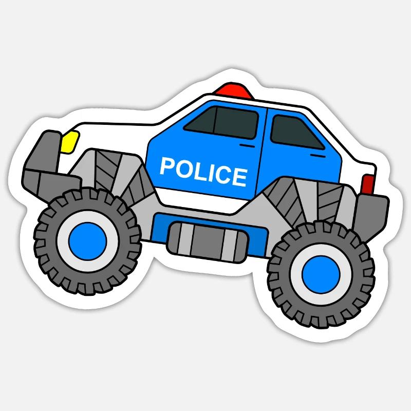 Polizei Monstertruck Polizeiauto - Sticker Größe S (10 x 10 cm) - Mattweiß