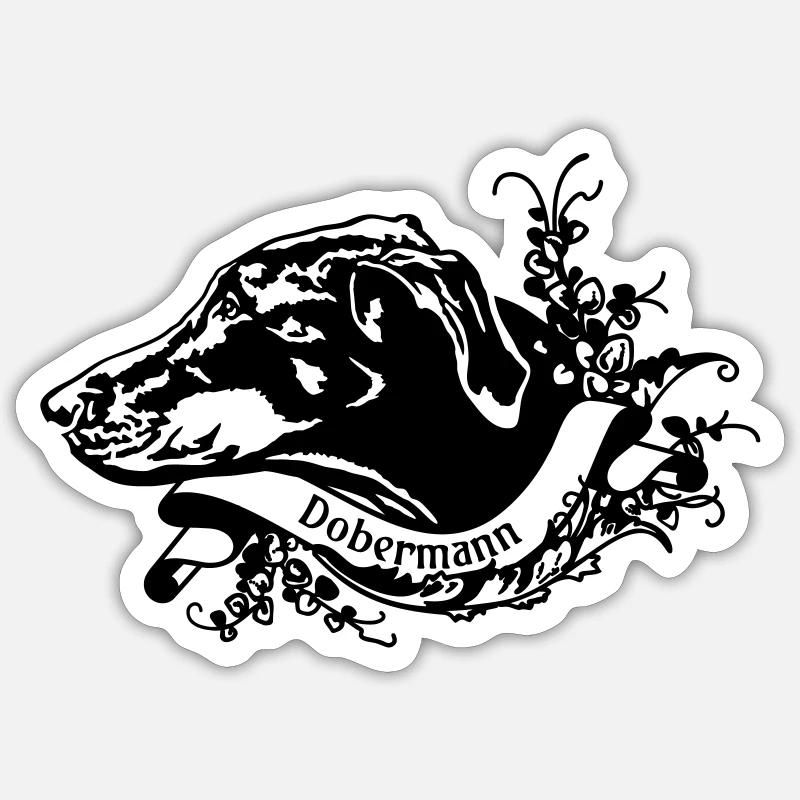 Dobermann an Retro Banner Nr 2 - Sticker Größe S (10 x 10 cm) - Mattweiß