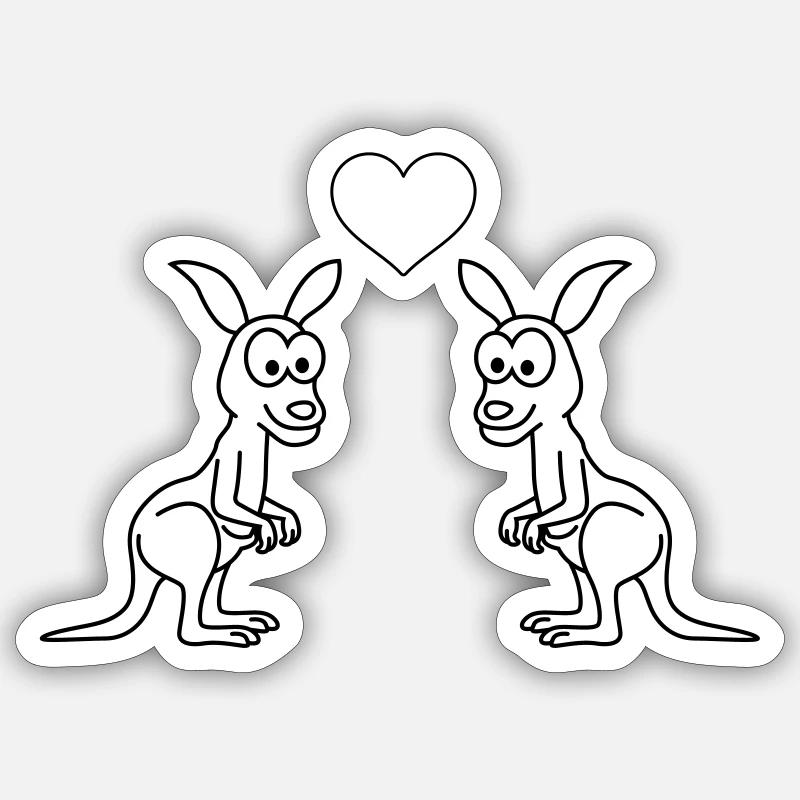 Kangaroo Comic Paar Liebe Sticker Größe S (10 x 10 cm)