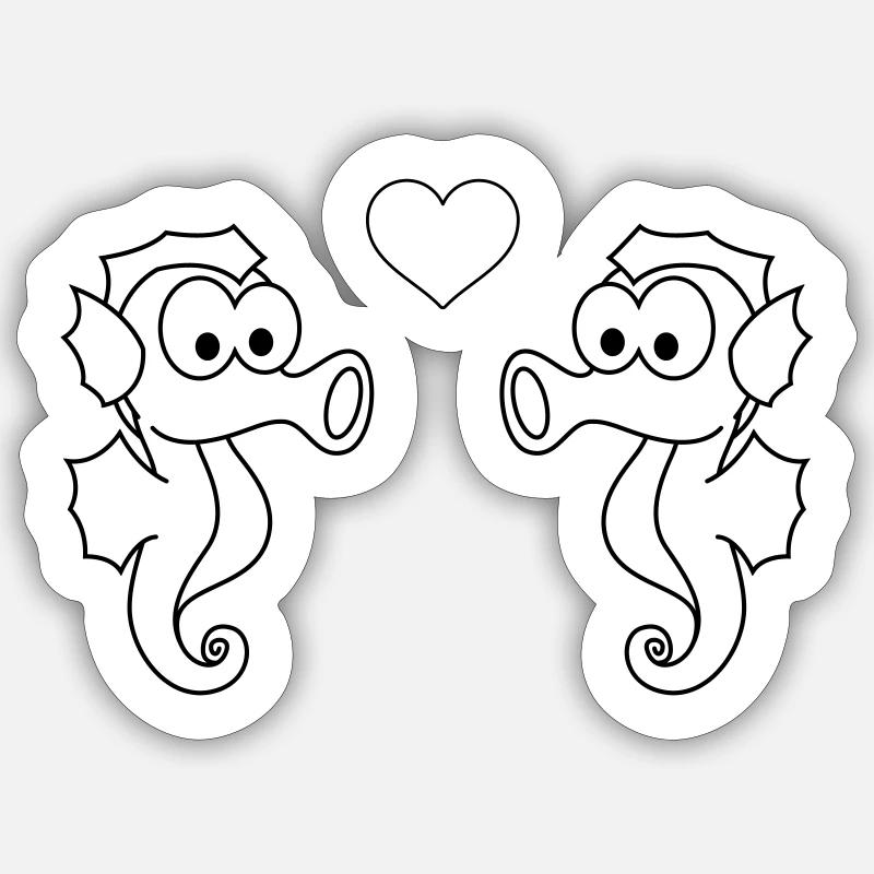 Amour du couple d’hippocampes - Sticker taille S (10 x 10 cm) - blanc mat