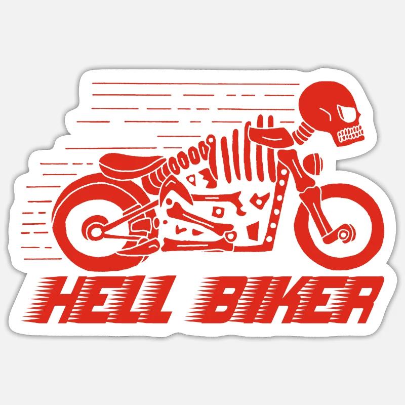 Red skeleton motorcycle - Sticker size S (10 x 10 cm) - white matte