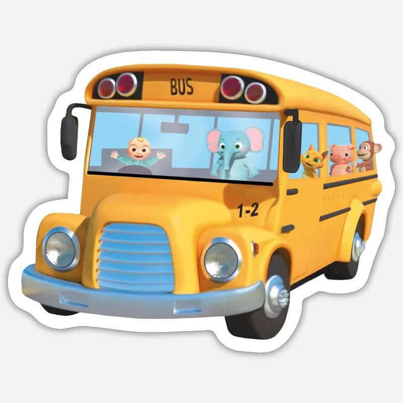 Bus jaune animaux ecole - Sticker taille S (10 x 10 cm) - blanc mat