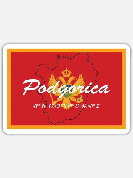 Podgorica - Hauptstadt mit GPS & Flagge - Sticker Größe S (10 x 10 cm) - Mattweiß