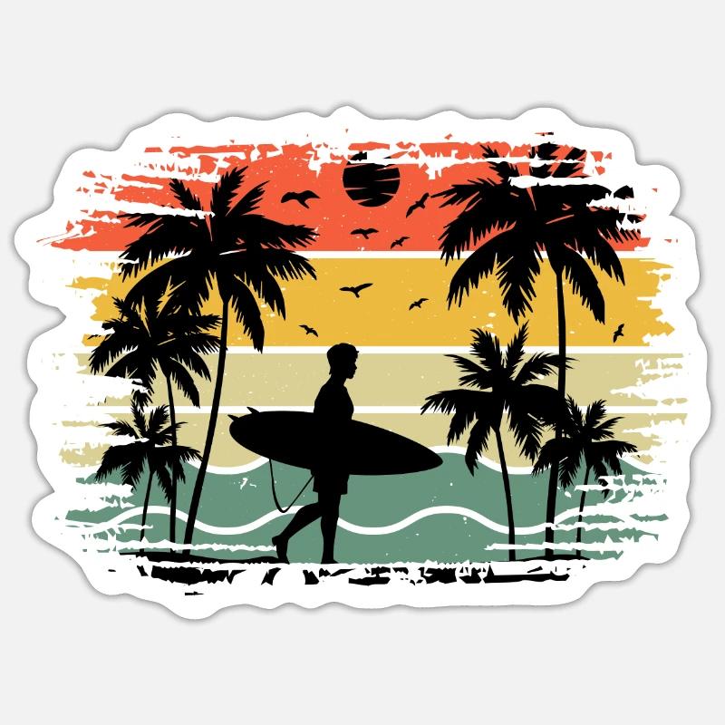 surf retro sunset - Sticker taille S (10 x 10 cm) - blanc mat