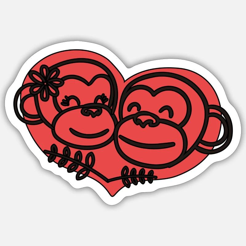 Cœurs de singes Sticker taille S (10 x 10 cm)