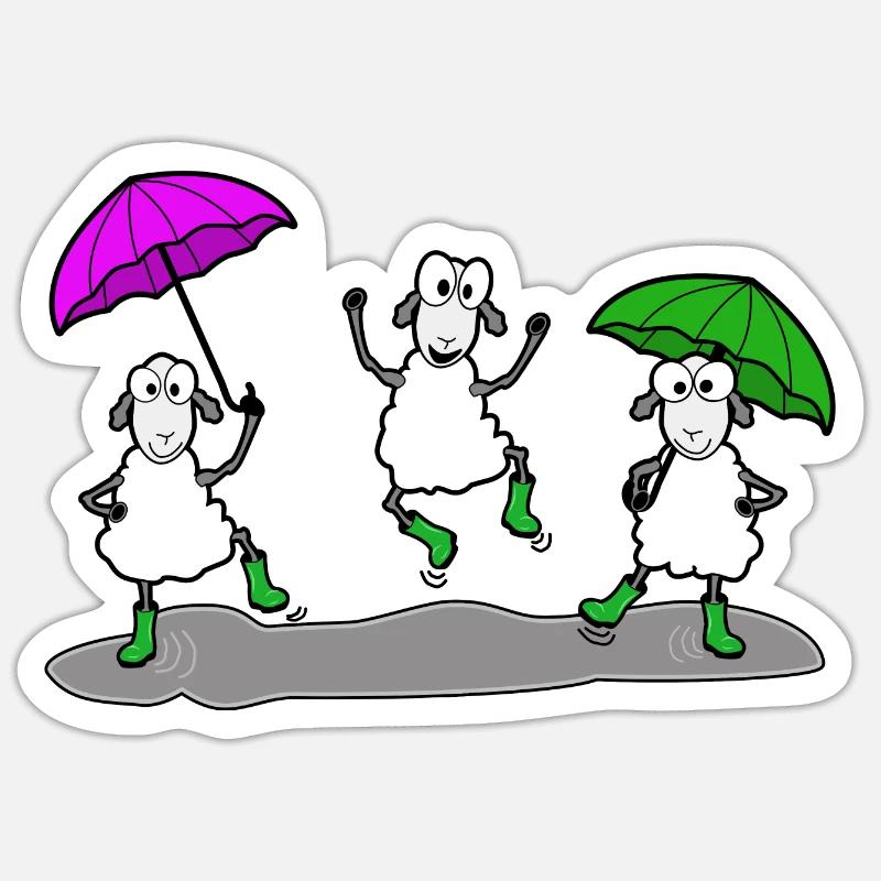 Mouton dansant avec parapluie - Sticker taille S (10 x 10 cm) - blanc mat