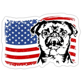 Brussels Griffon Amerika Fahne Hunde Wilsigns - Sticker Größe S (10 x 10 cm) - Mattweiß - Vorne