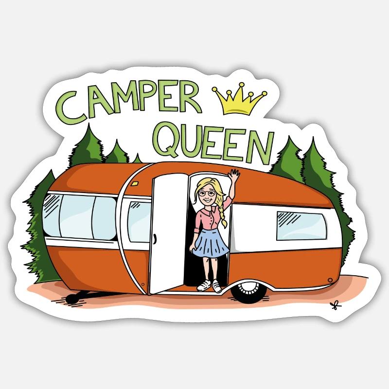 Camper Queen - Sticker Größe S (10 x 10 cm) - Mattweiß