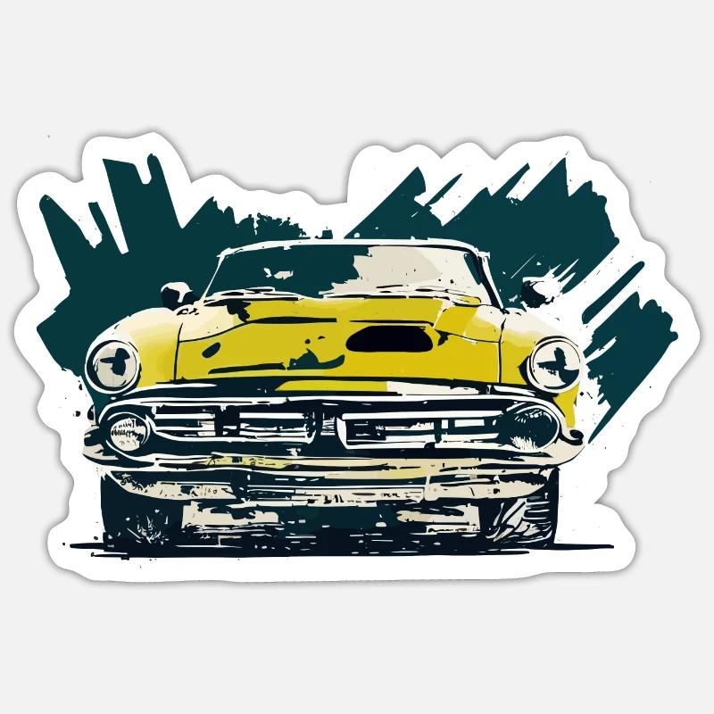 Retro-Auto - Sticker Größe S (10 x 10 cm) - Mattweiß