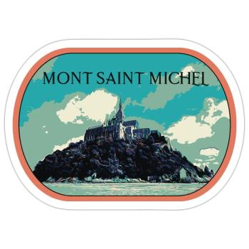 Illustration in blue and green of Mont Saint Michel - Sticker size S (10 x 10 cm) - white matte - Front