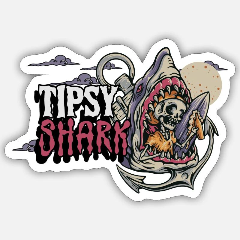 Requin Tipsy - Sticker taille S (10 x 10 cm) - blanc mat