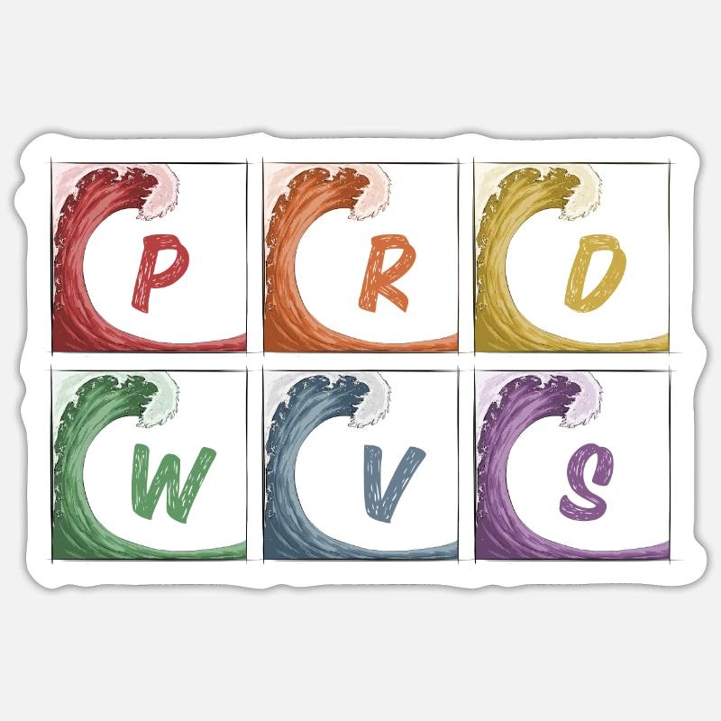 LGBTQ+ Rainbow Gay Pride Waves Surf PRD WVS - Sticker Größe S (10 x 10 cm) - Mattweiß