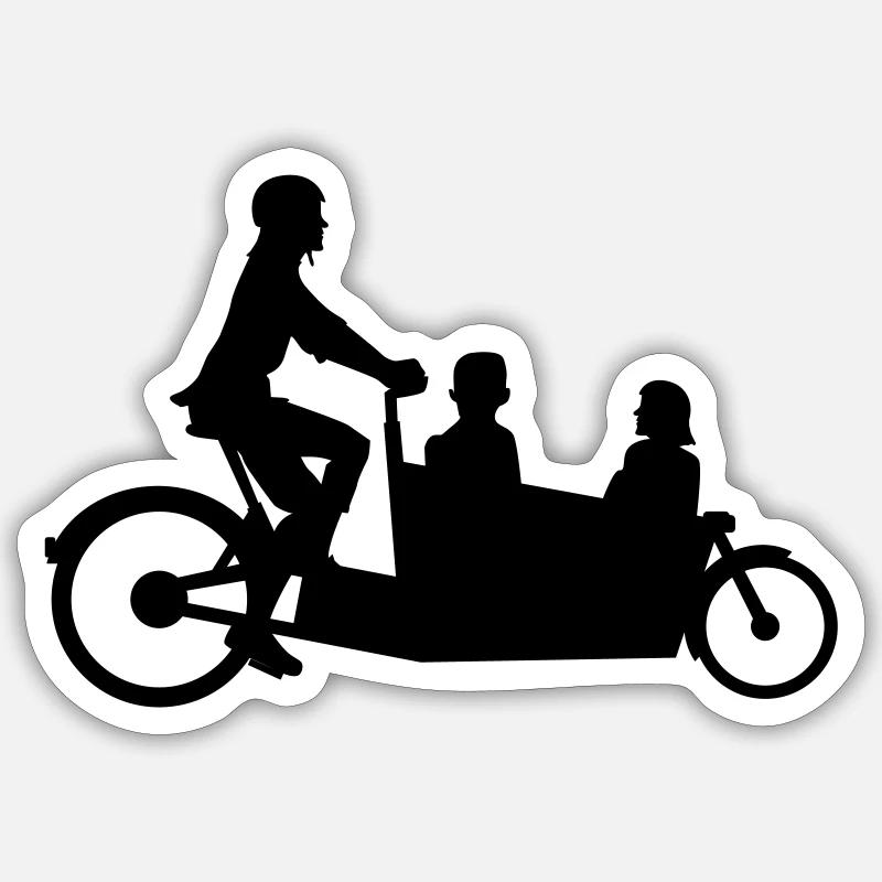 Vélo cargo avec enfant - Sticker taille S (10 x 10 cm) - blanc mat