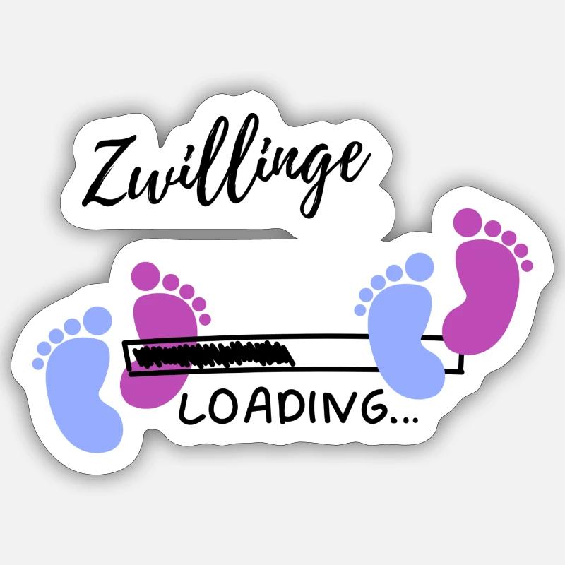 Zwillingsschwangerschaft - Baby´s Loading - Bauch - Sticker Größe S (10 x 10 cm) - Mattweiß