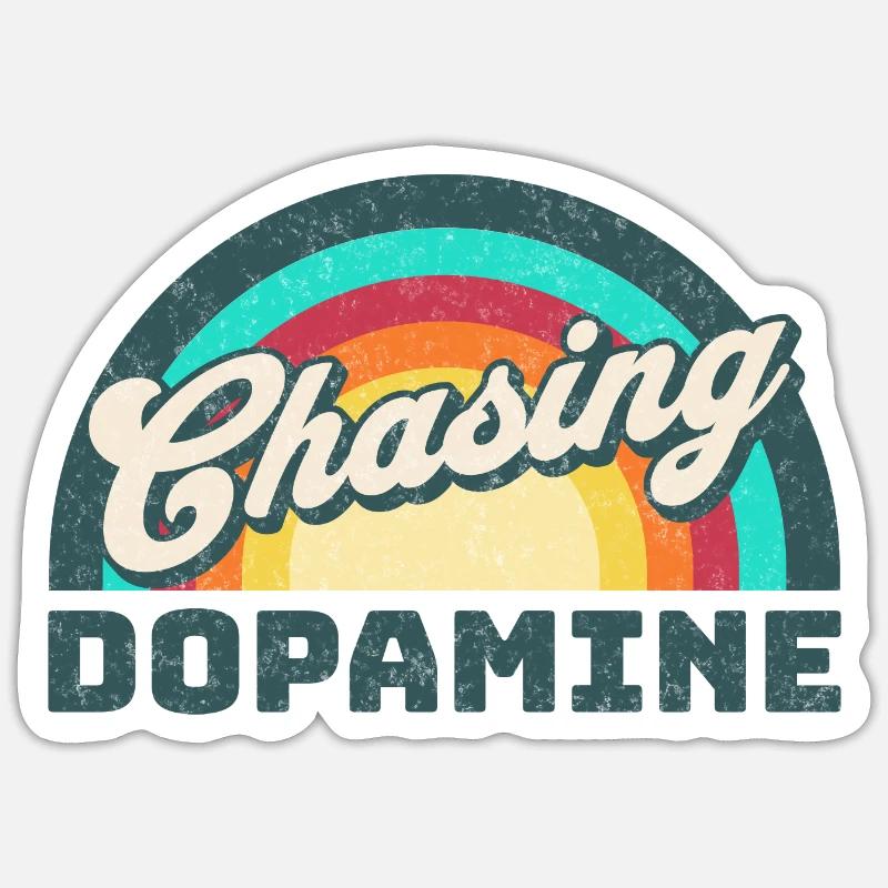 Retro Rainbow Chasing Dopamine - Sticker taille S (10 x 10 cm) - blanc mat