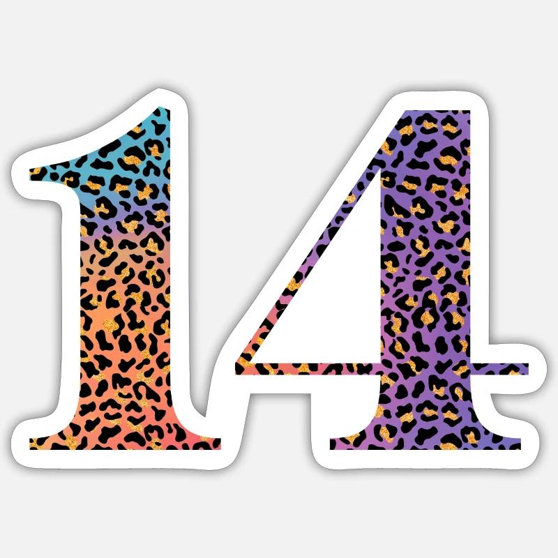 14e anniversaire léopard - Sticker taille S (10 x 10 cm) - blanc mat