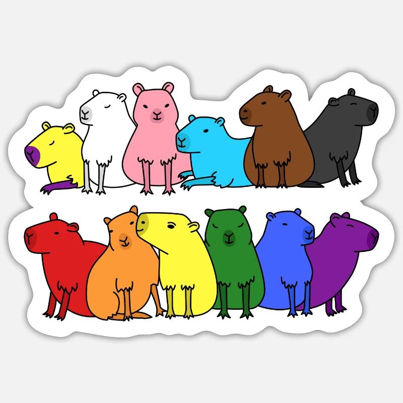 Pride Progress Flagge Capybara Gleichberechtigung - Sticker Größe S (10 x 10 cm) - Mattweiß