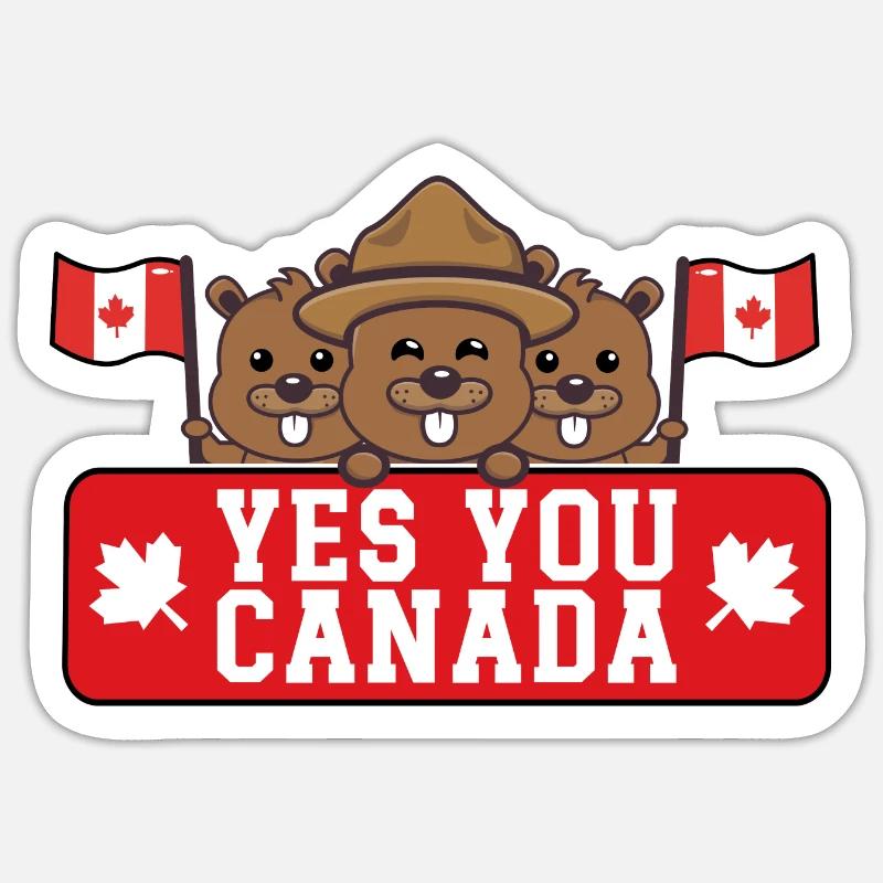 Humour Canada Castor - Sticker taille S (10 x 10 cm) - blanc mat