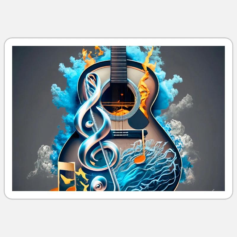 Bunte Akustikgitarre - Sticker Größe S (10 x 10 cm) - Mattweiß