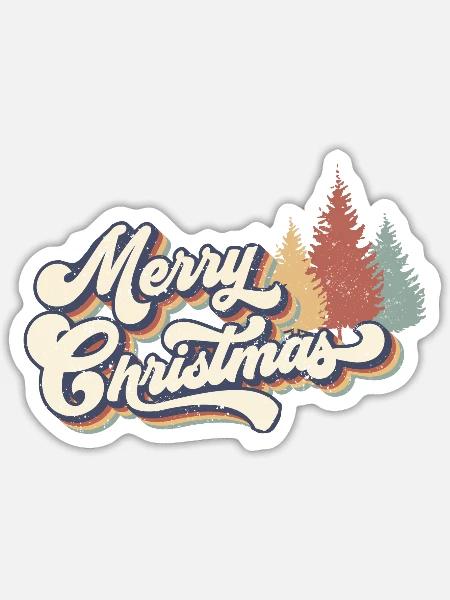 Merry Christmas vintage retro Family T-Shirt - Sticker Größe S (10 x 10 cm) - Mattweiß