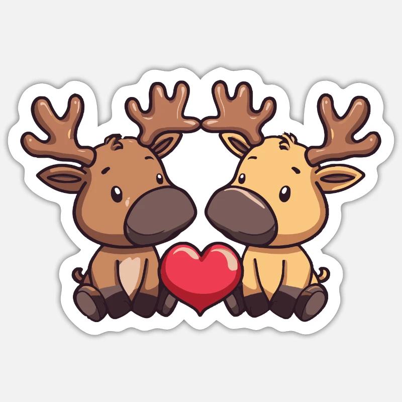 Moose Comic Couple Amour - Sticker taille S (10 x 10 cm) - blanc mat