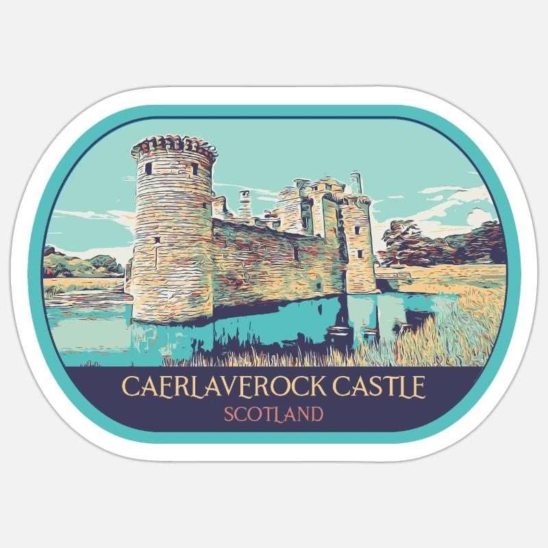 Illustration Château Caerlaverock, Écosse - Sticker taille S (10 x 10 cm) - blanc mat