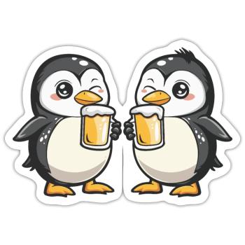 Pinguin Comic Bier Lustig Saufen - Sticker Größe S (10 x 10 cm) - Mattweiß - Vorne