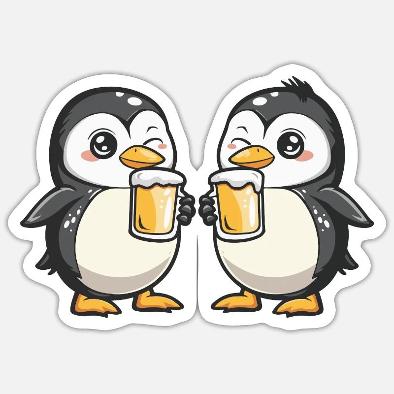 Pinguin Comic Bier Lustig Saufen Sticker Größe S (10 x 10 cm)