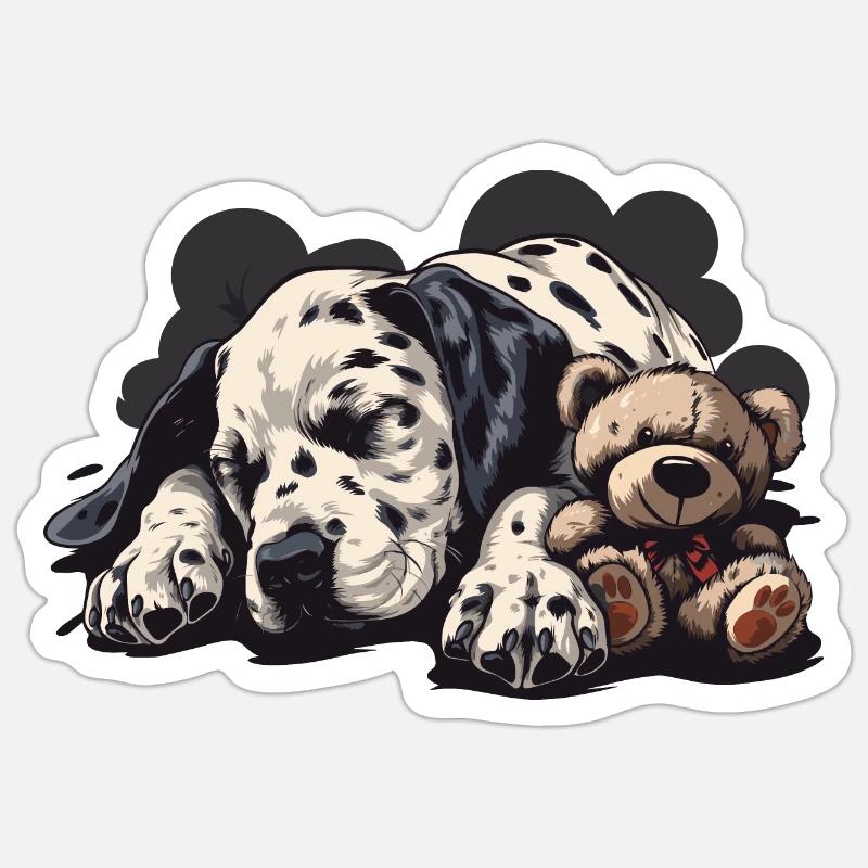 Sleeping Dalmatian with teddy bear Sticker size S (10 x 10 cm)