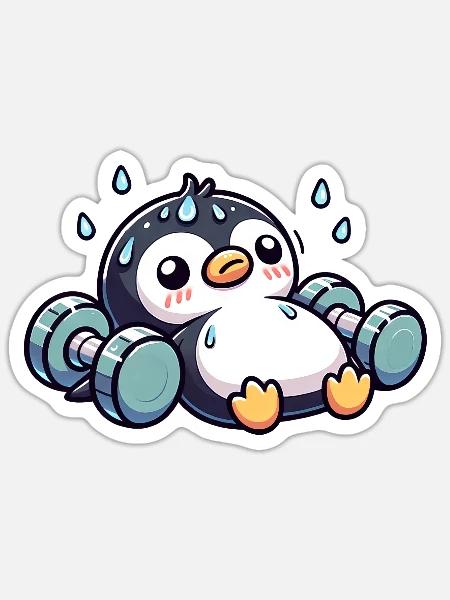 Pinguin Hantel Training Workout Erschöpft Lustig - Sticker størrelse S (10 x 10 cm) - mat hvid