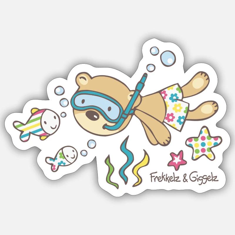Snorkel ours - Sticker taille S (10 x 10 cm) - blanc mat