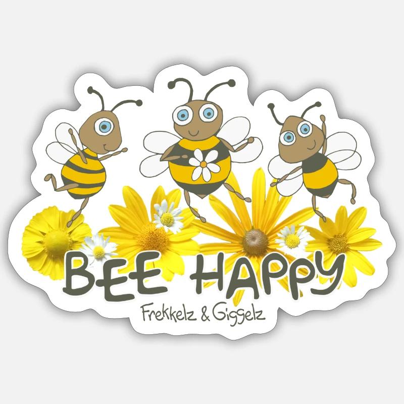 Abeille heureuse - Sticker taille S (10 x 10 cm) - blanc mat